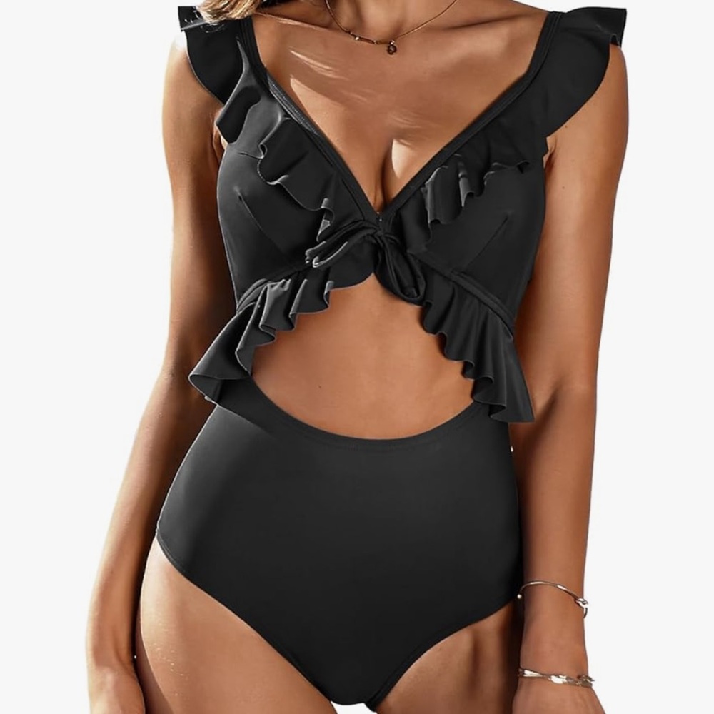Womens Ruffle Cut Out One Piece  Swim - Strappy Monokinis Swimwear Bathing Suits